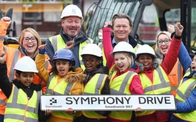 School children choose name for new street being built by TC Homes.